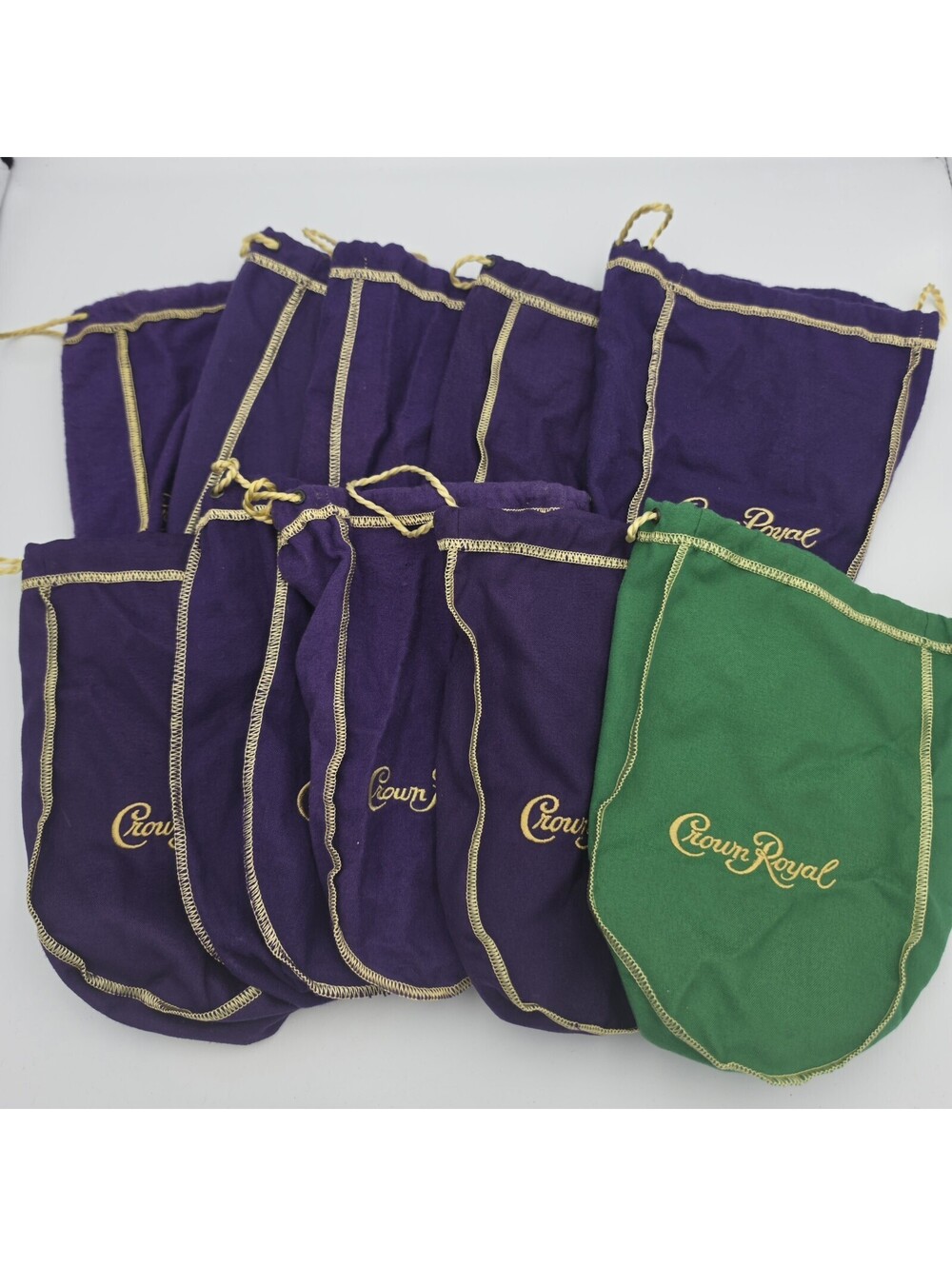 Lot of 10 Crown Royal Purple Bags Gold Trim & Drawstring 9" 750ml